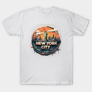 new york city liberty sunset retro T-Shirt